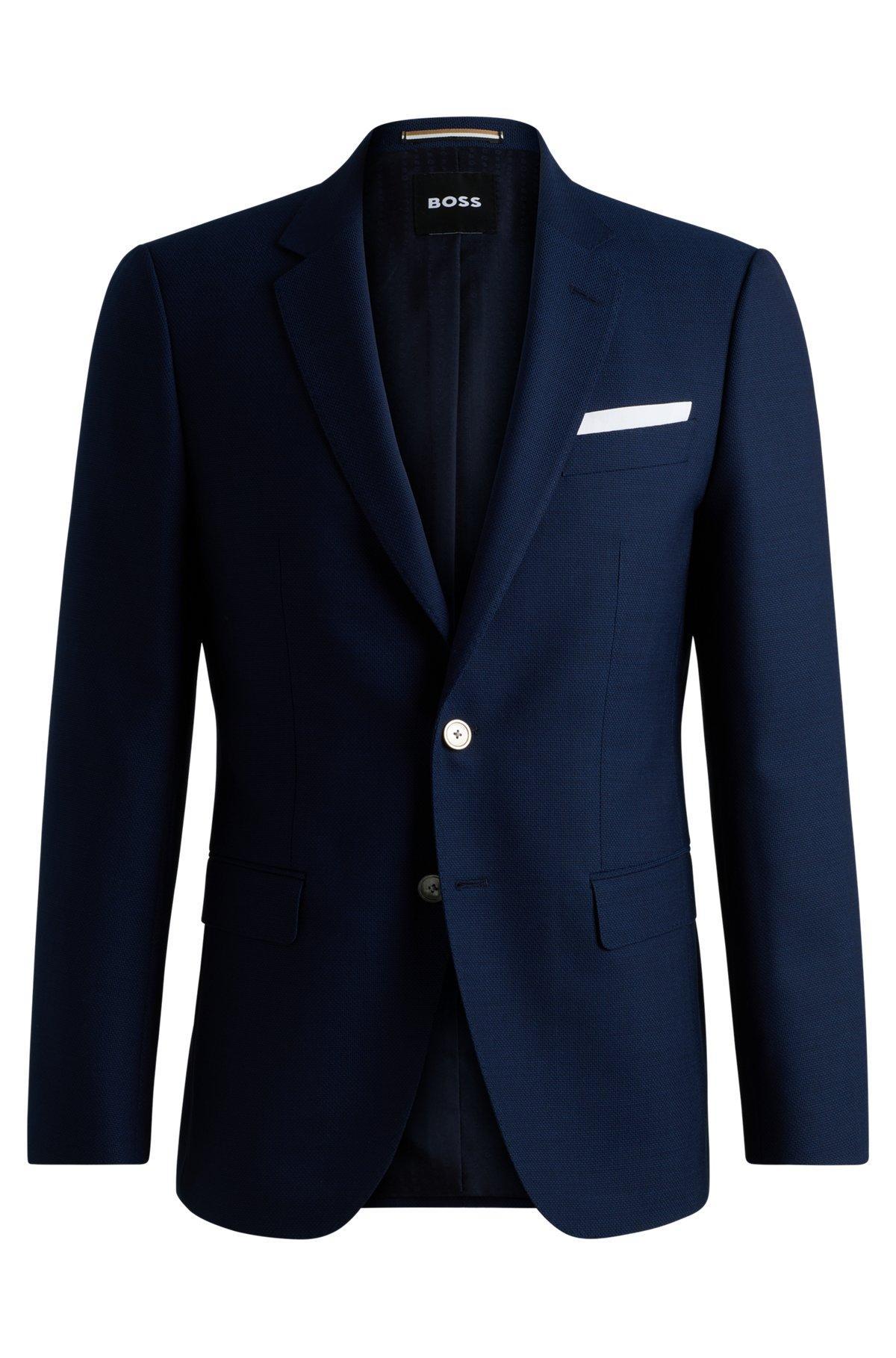 BOSS - Slim-fit jacket in patterned wool - Dark Blue Product Image