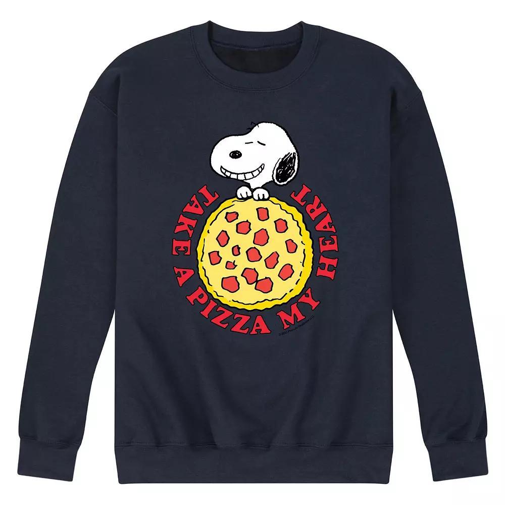 Mens Peanuts Pizza My Heart Fleece Sweatshirt Blue Product Image