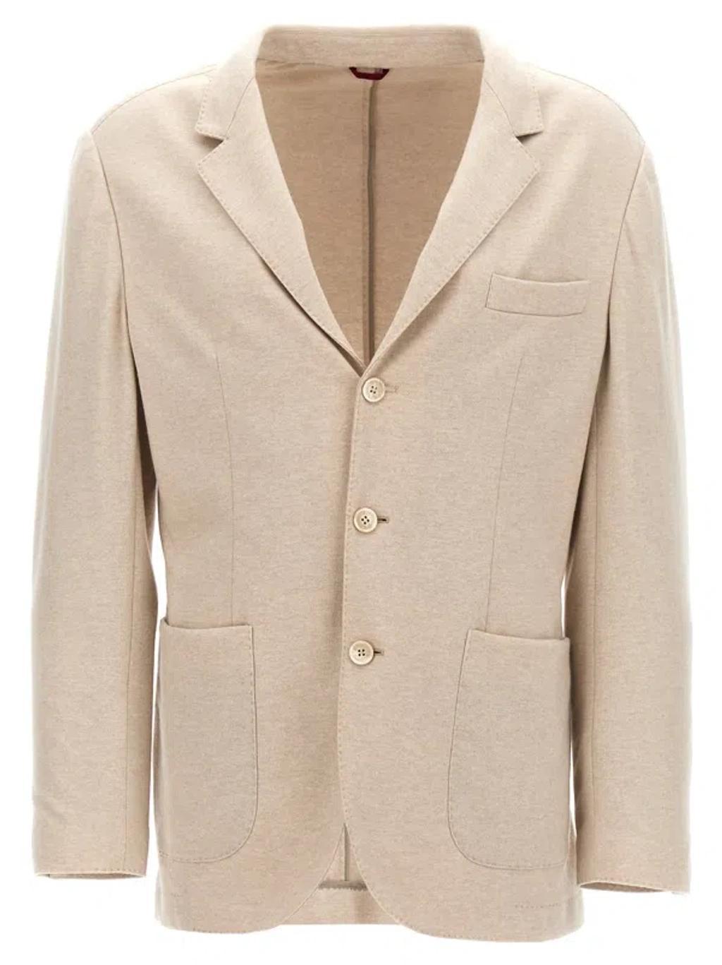 BRUNELLO CUCINELLI Single-breasted Cashmere Blazer In Beige Product Image