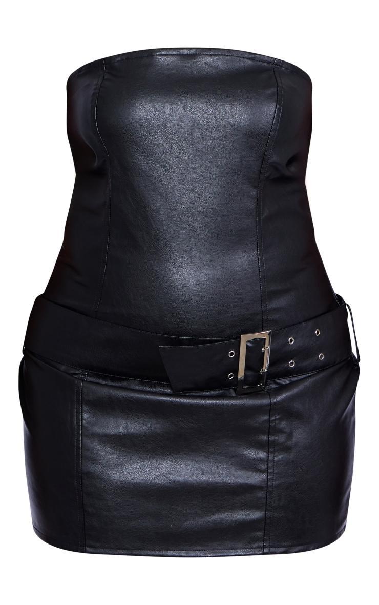 Plus Black Faux Leather Bandeau Belted Mini Dress Product Image