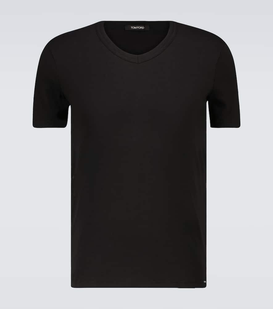TOM FORD Black Basic Crewneck T-shirt With Tonal Stitching In Cotton Blend Man Product Image