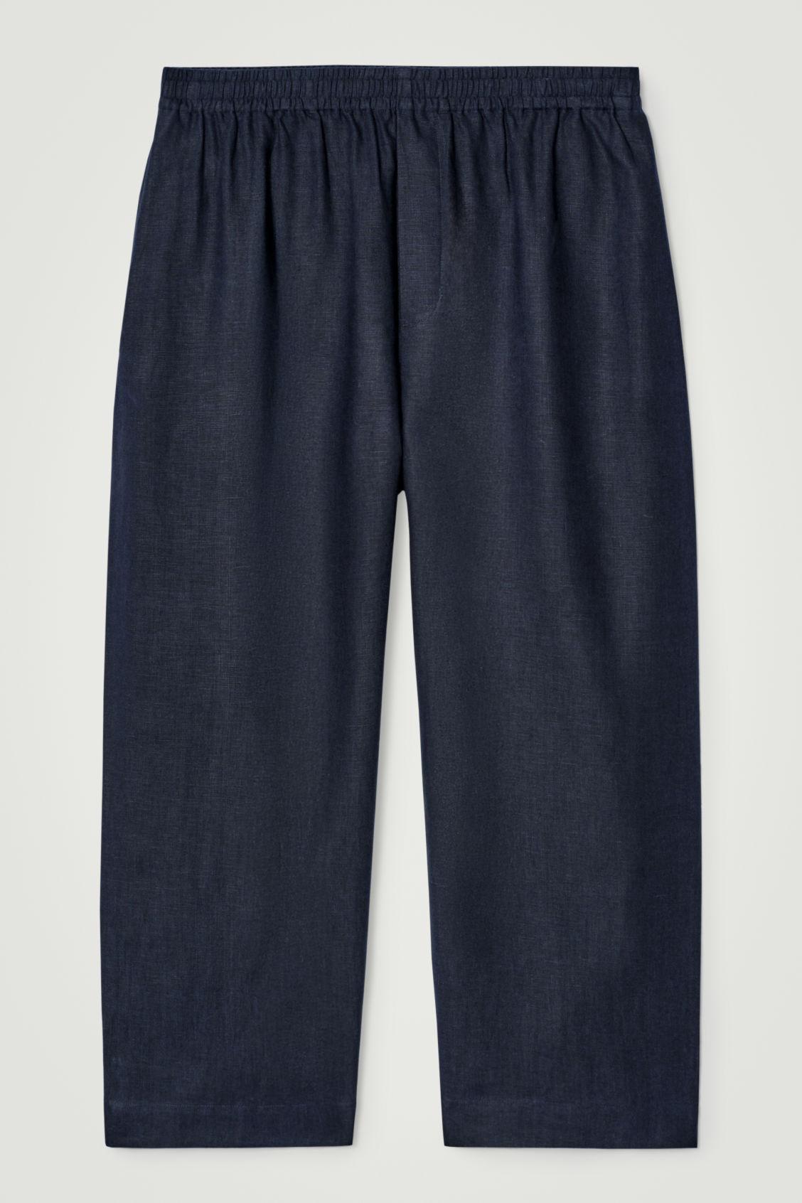 ELASTICATED LINEN WIDE-LEG TROUSERS Product Image