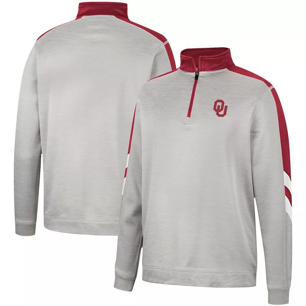 Men's Colosseum Gray/Crimson Oklahoma Sooners Bushwood Fleece Quarter-Zip Jacket, Size: 3XL, Grey Product Image
