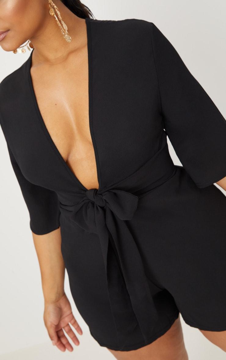 Plus Black Tie Waist Romper Product Image