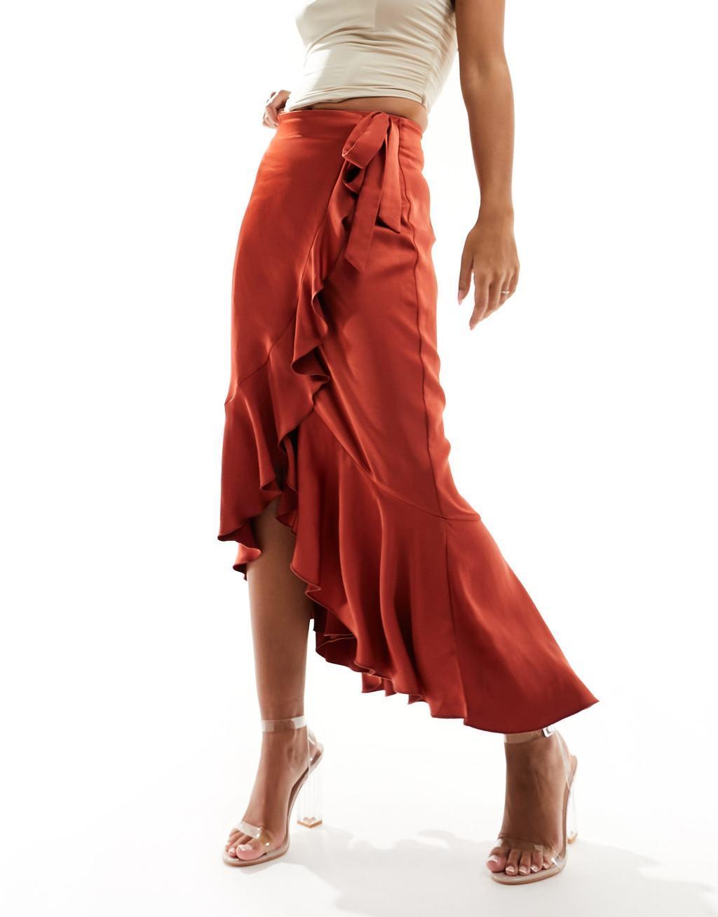 Flounce London satin wrap midaxi skirt Product Image