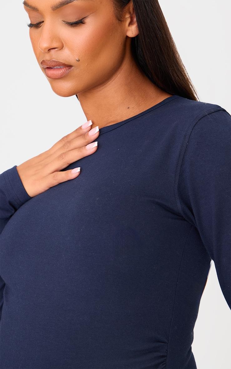 Maternity Navy Crew Neck Long Sleeve Fitted Top Product Image