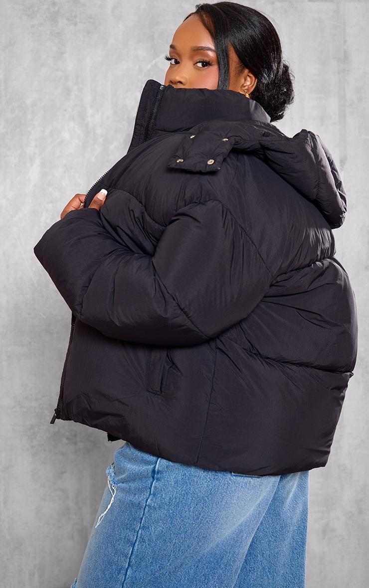 Plus Black Oversized Hooded Puffer Jacket Product Image