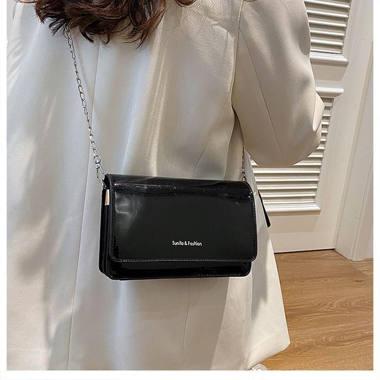 Chain Strap Faux Leather Flap Crossbody Bag Product Image