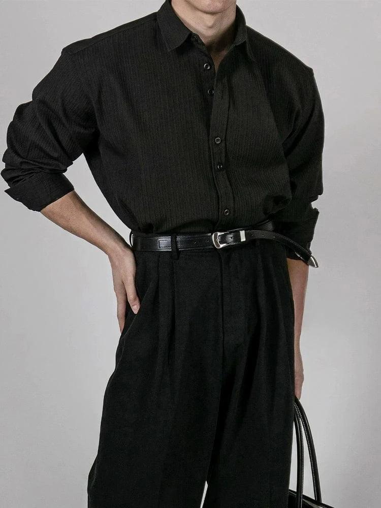 RT No. 13021 VERTICAL STRIPED TEXTURE BUTTON-UP SHIRT Product Image