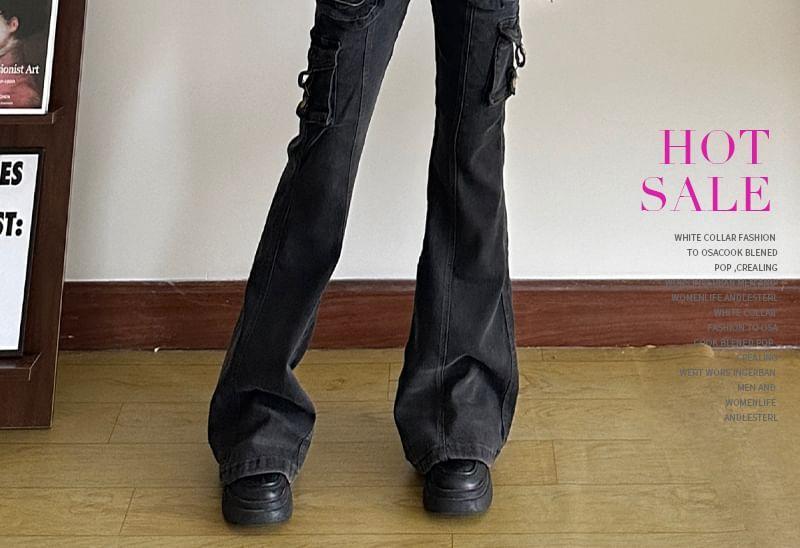 Low Waist Washed Bootcut Cargo Jeans Product Image