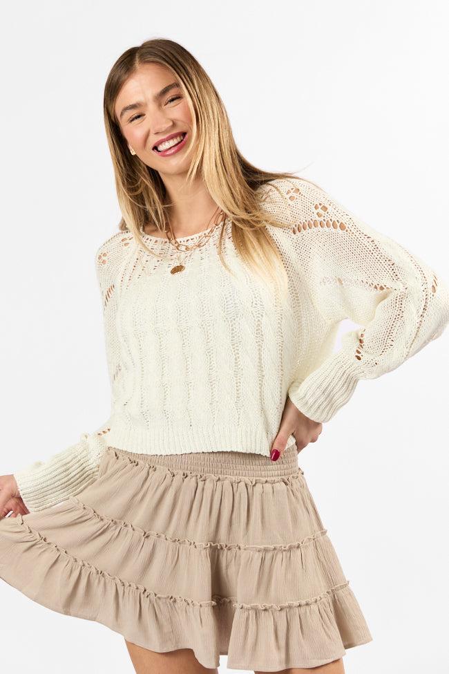 I'm Just Me Ivory Cable Knit Lightweight Sweater Product Image