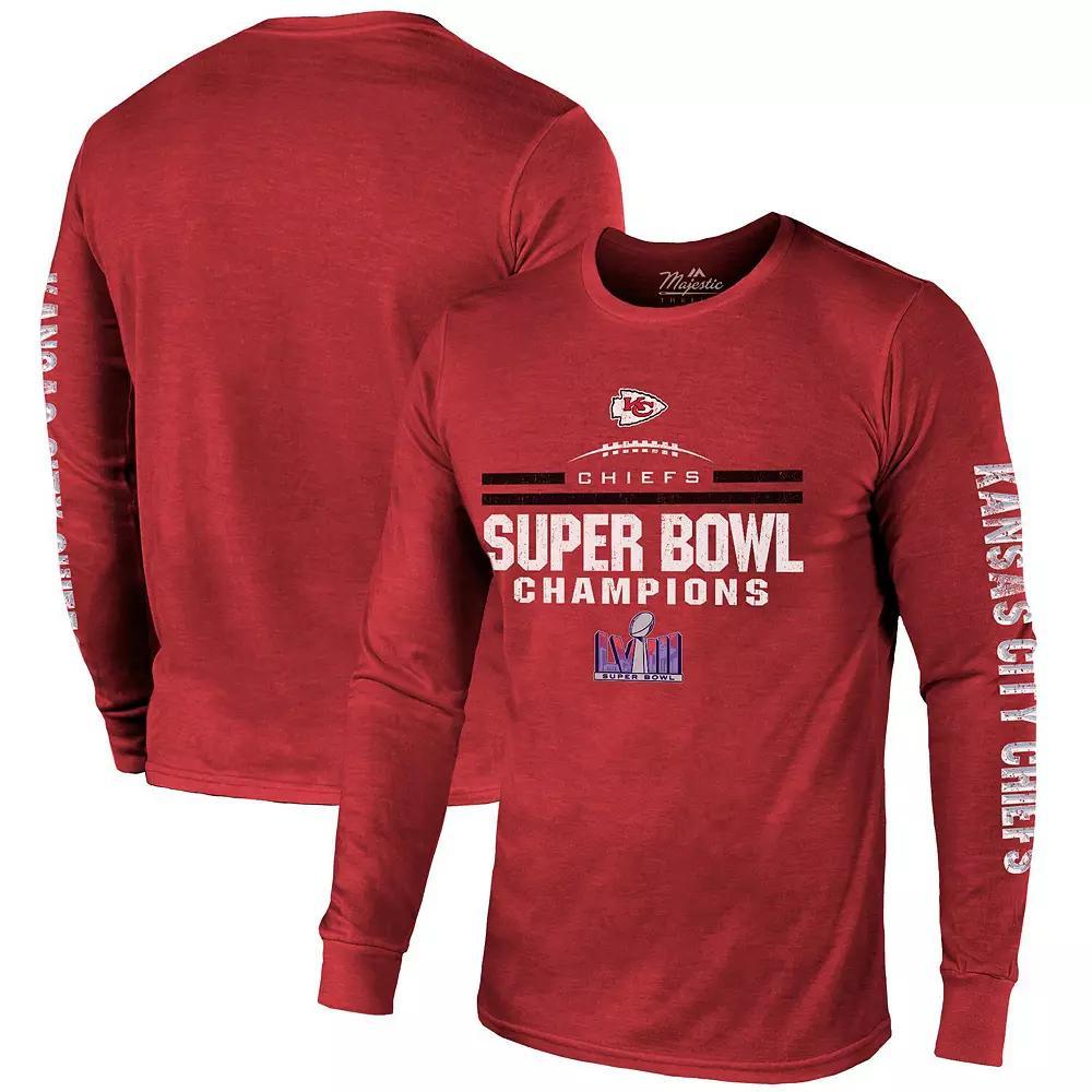 Men's Majestic Threads Red Kansas City Chiefs Super Bowl LVIII Champions Tri-Blend Long Sleeve Hit T-Shirt, Size: XL Product Image