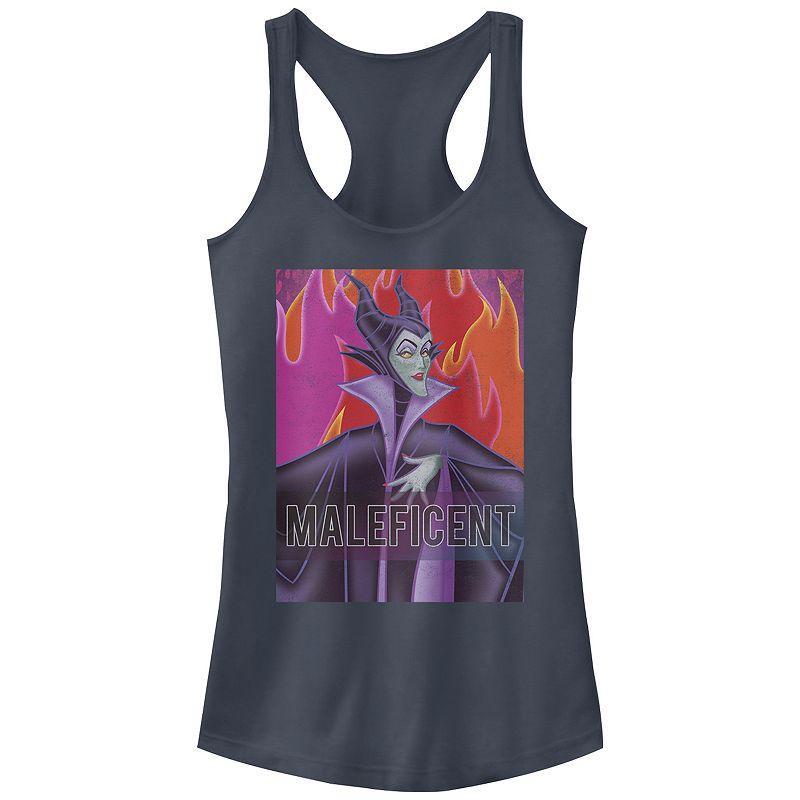 Disneys Villains Maleficent Flames Background Womens Racerback Tank Top, Girls Blue Product Image