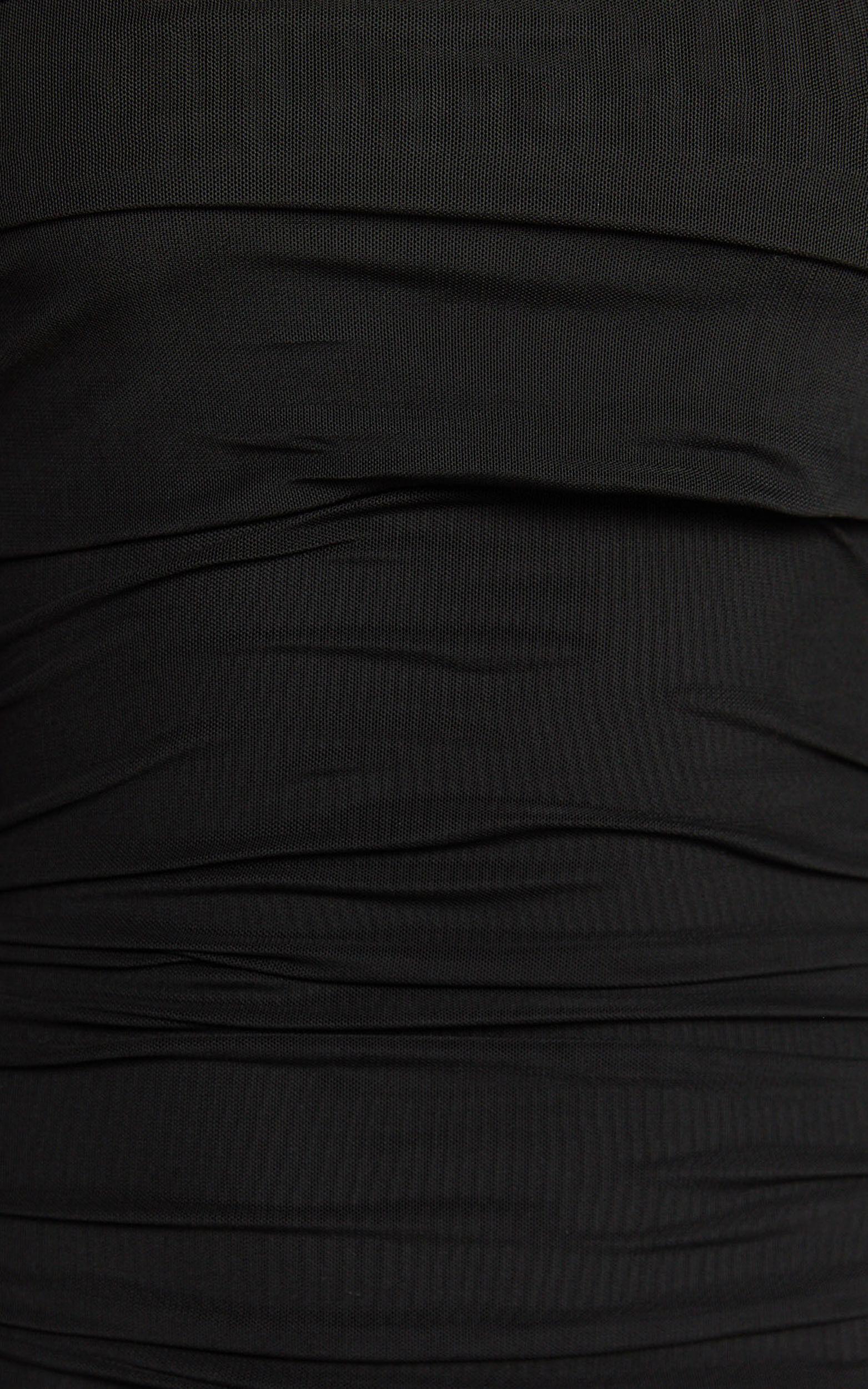 Clyde Mini Dress - Mesh Off Shoulder Ruched Bodycon Dress in Black Product Image