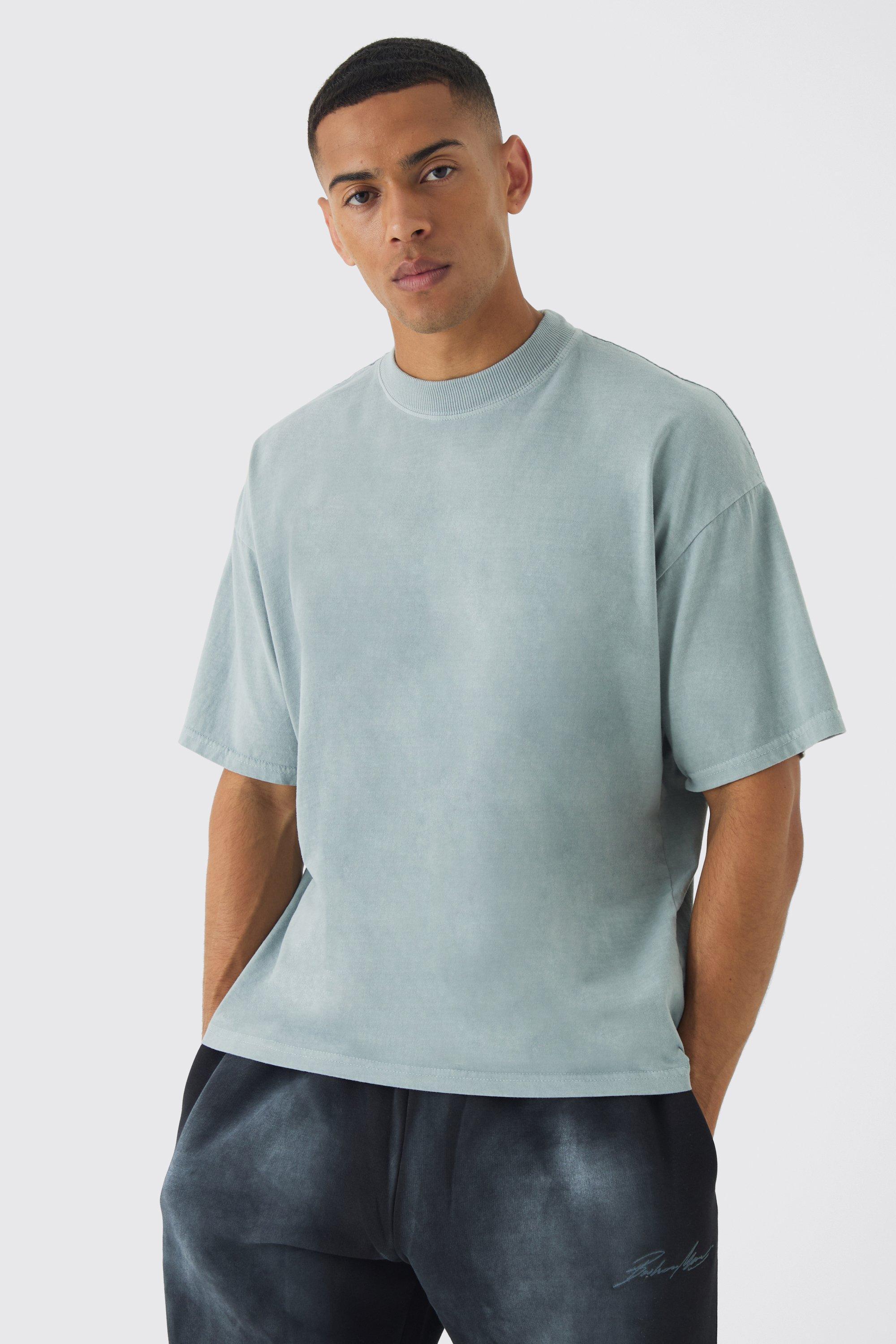 Oversized Extended Neck Washed T-shirt | boohooMAN USA Product Image