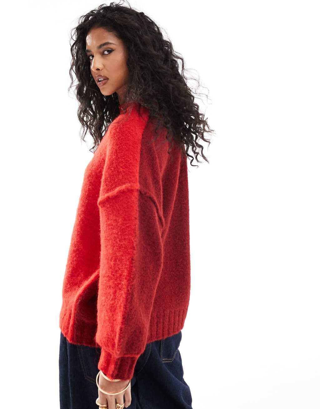 ASOS DESIGN oversized crew neck sweater in red and burgundy Product Image