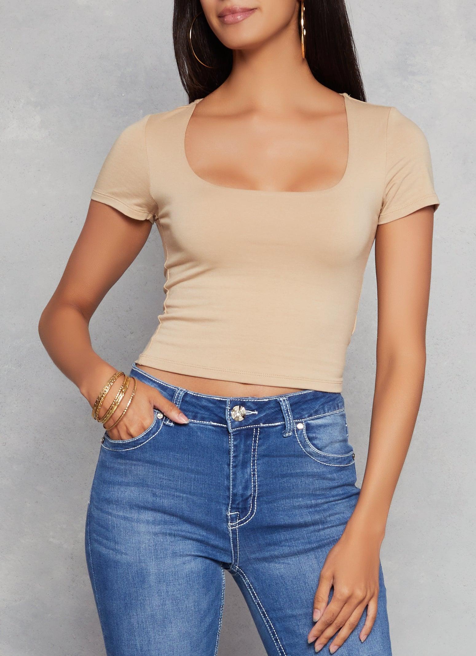 Womens Basic Scoop Neck Cropped Tee Product Image