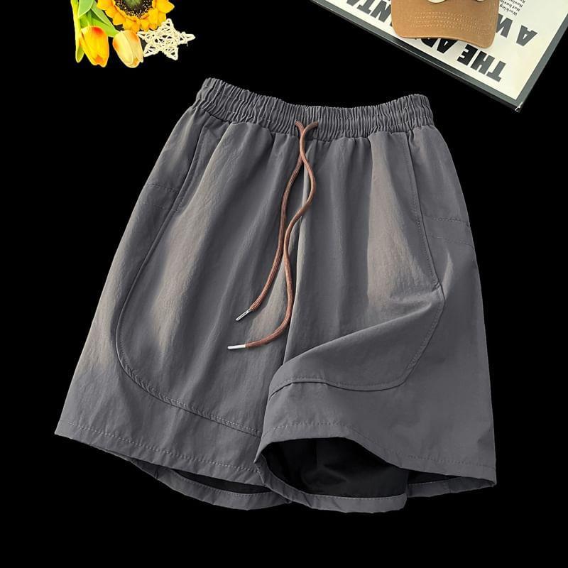 Drawstring Waist Plain Sweat Shorts Product Image