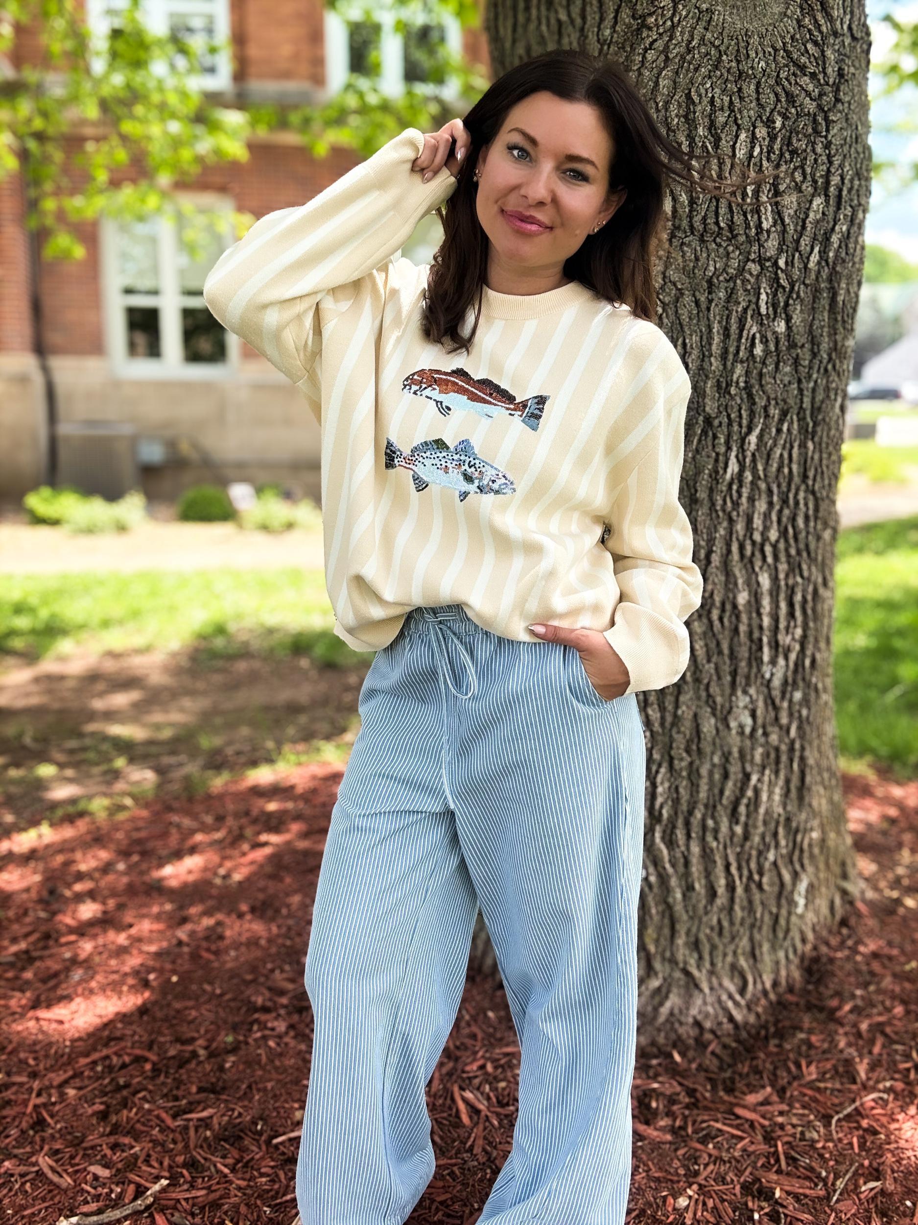 Beige Stripe Trout Sweater Product Image