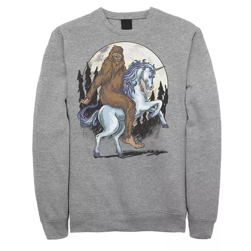 Men's Big Foot On A Unicorn In The Moonlight Drawing Sweatshirt, Size: 3XL, Athletic Grey Product Image
