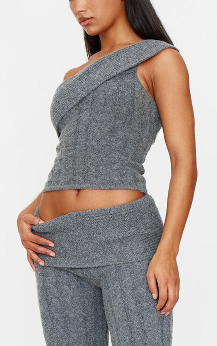 Charcoal Marl Textured Knit Foldover Bandeau Top Product Image