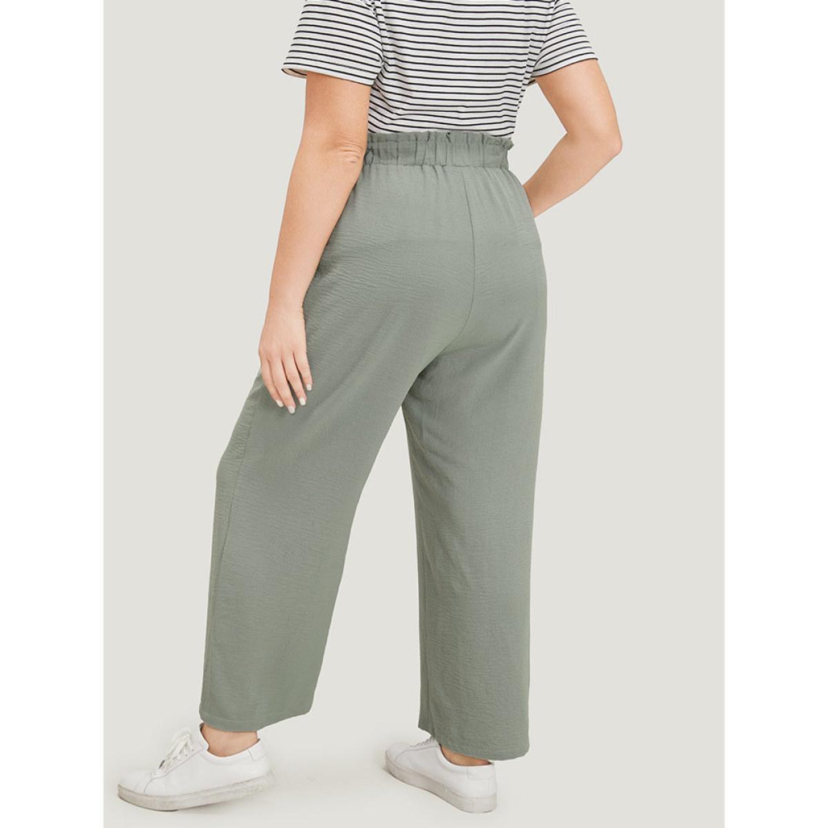 Plus Size Solid Pocket Ties Paperbag Waist Pants Women SlateGray Casual Straight Leg High Rise Dailywear Pants BloomChic 10/M Product Image