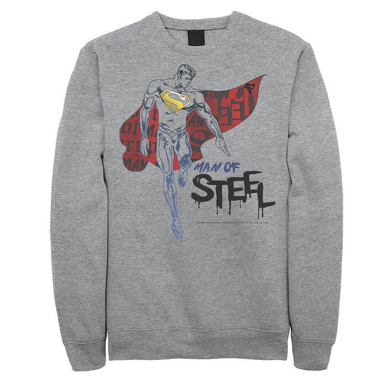 Men's DC Comics Superman Man Of Steel Cape Portrait Sweatshirt, Size: Large, Athletic Grey Product Image