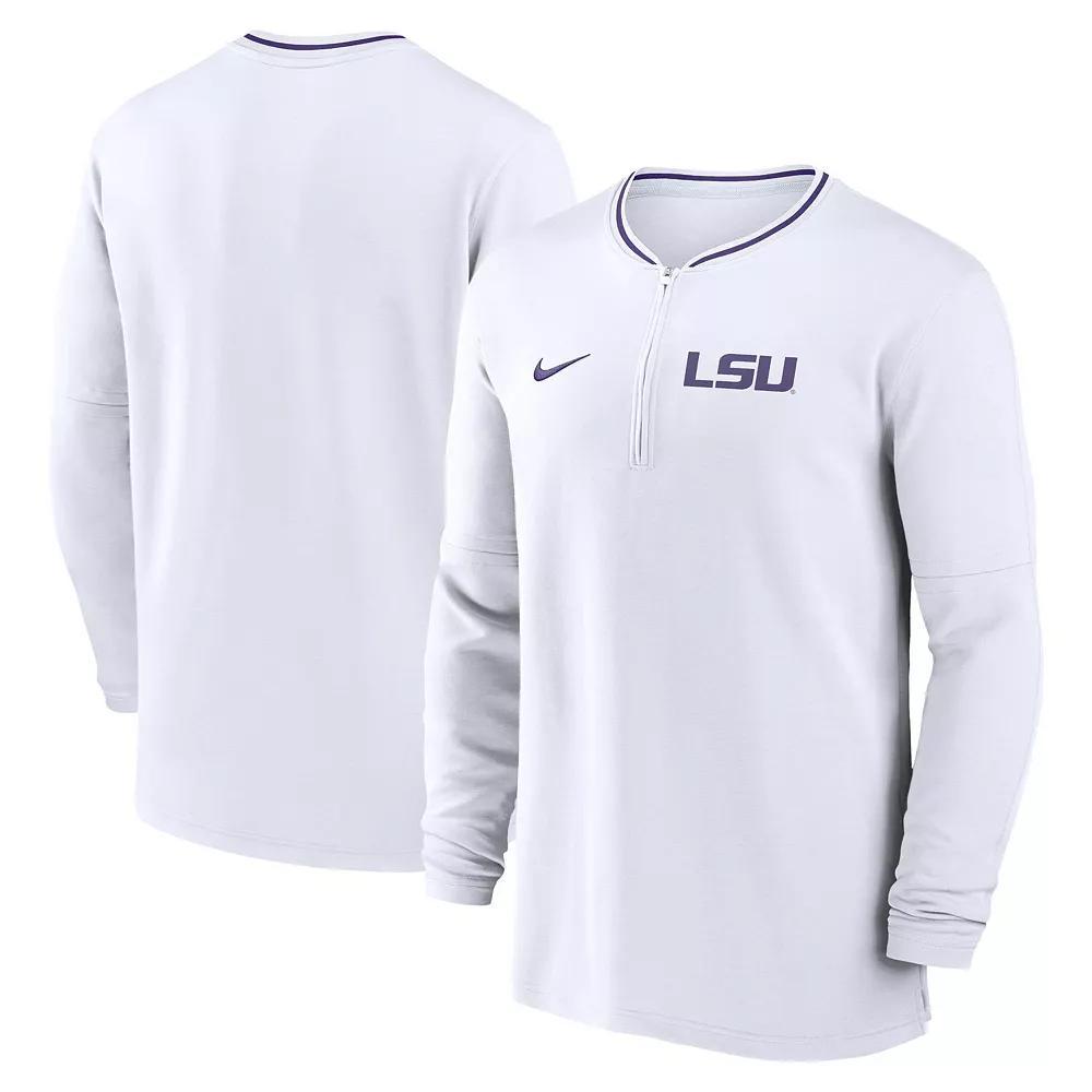 Men's Nike White LSU Tigers 2024 Sideline Coach Performance Half-Zip Long Sleeve Top,  Product Image