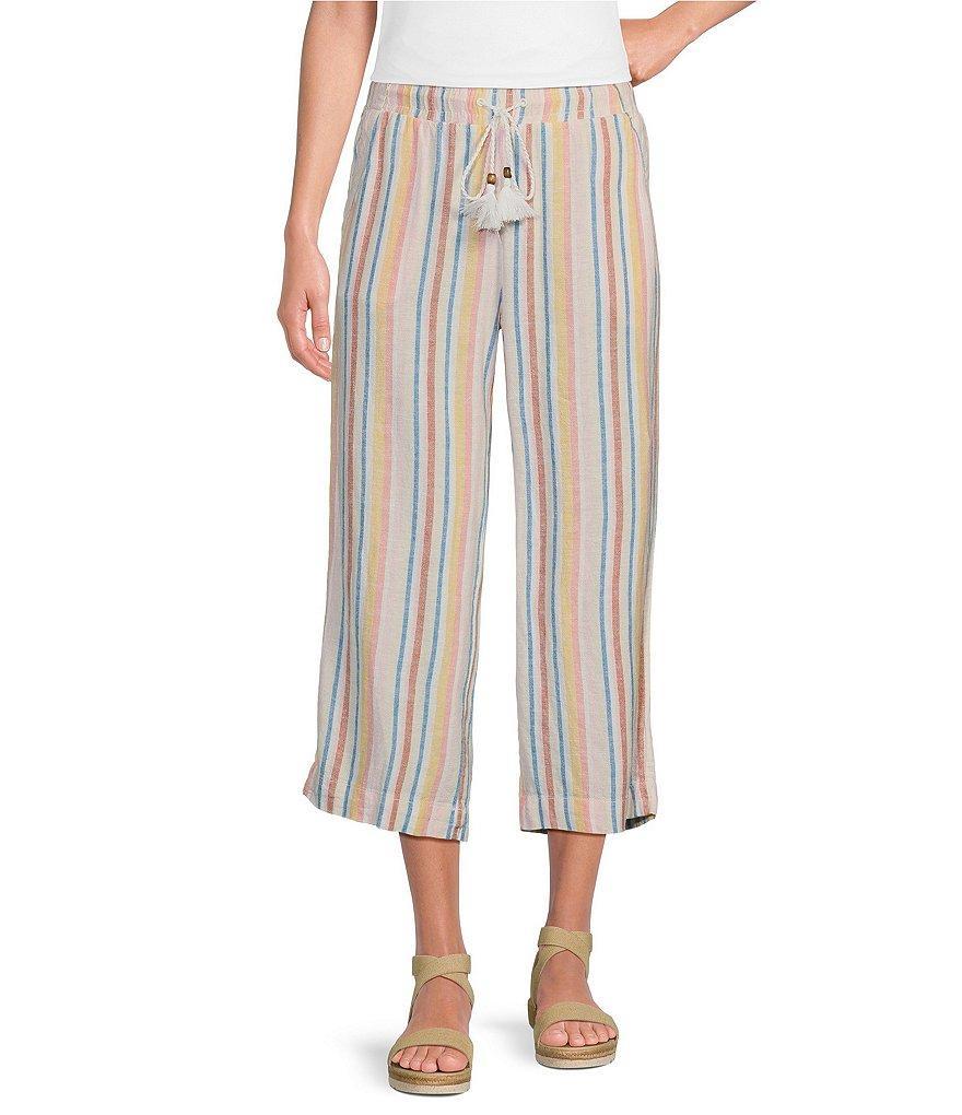 Westbound Multi Stripe Crop Linen Blend Pants Product Image