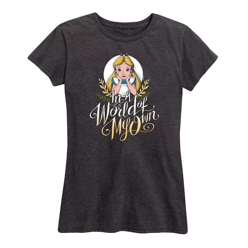 Disneys Alice in Wonderland Womens In A World Of My Own Graphic Tee, Girls Heather Grey Product Image