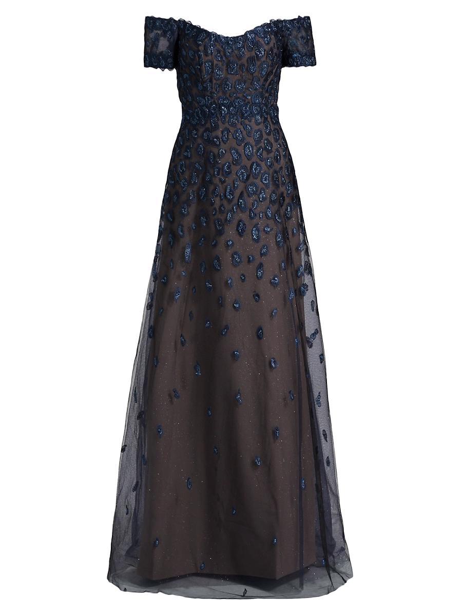 Womens Embroidered Off-The-Shoulder Gown Product Image