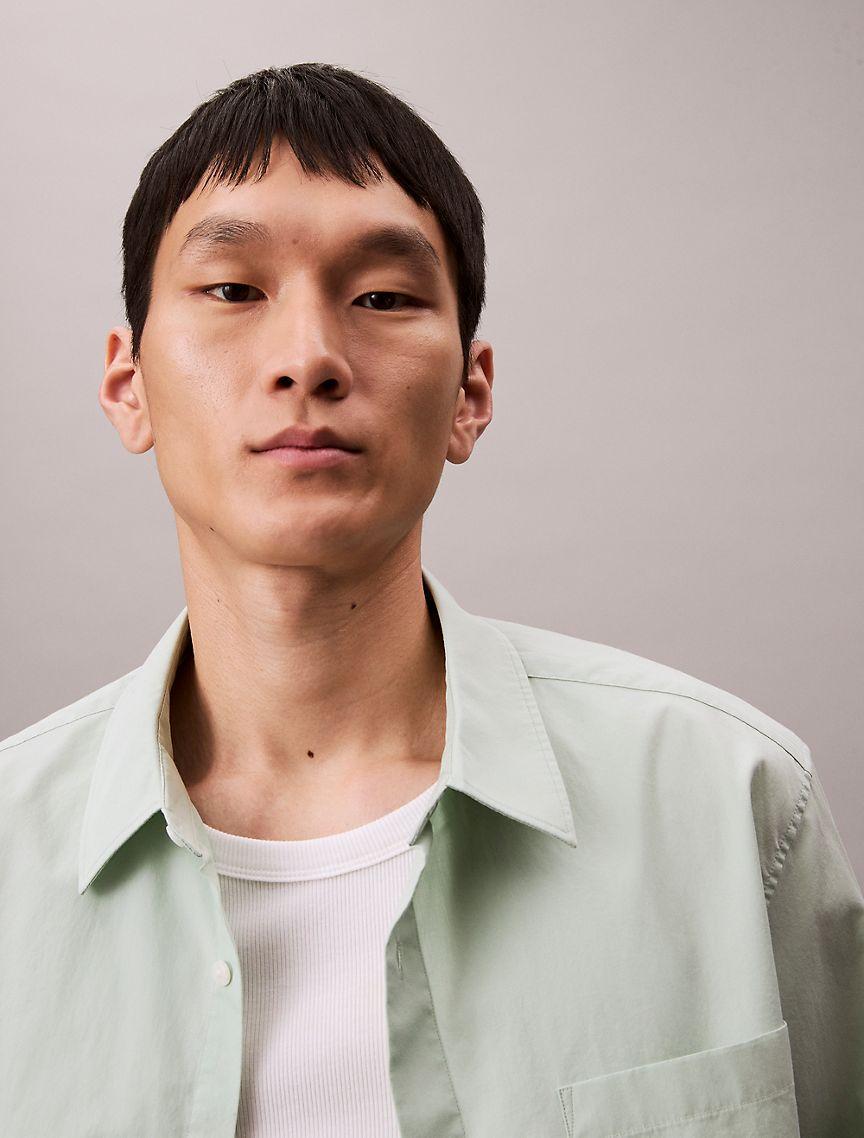 Calvin Klein Mens Cotton Poplin Relaxed Button-Down Shirt - Green Product Image