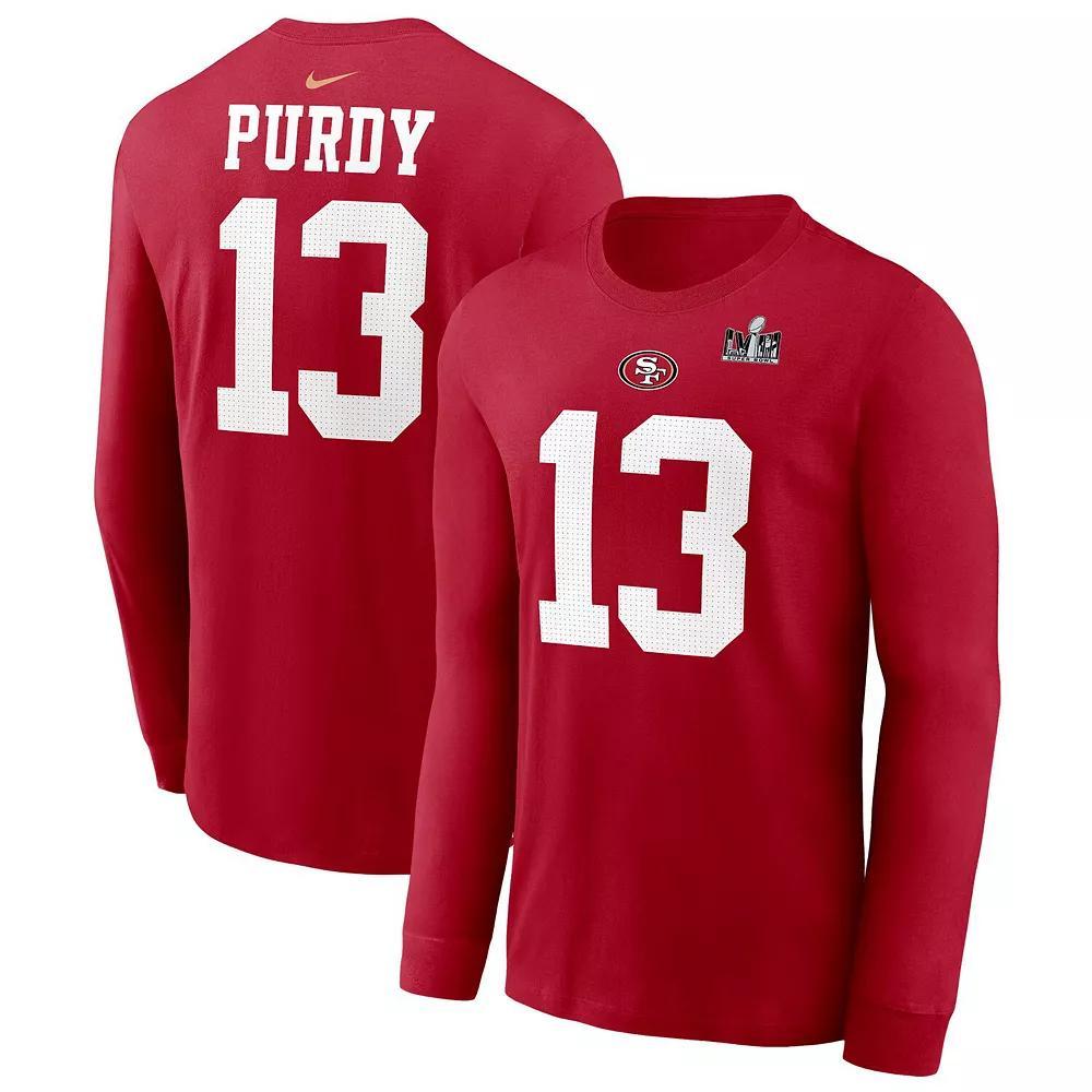 Men's Nike Brock Purdy Scarlet San Francisco 49ers Super Bowl LVIII Patch Player Name & Number Long Sleeve T-Shirt, Size: 2XL, Red Product Image