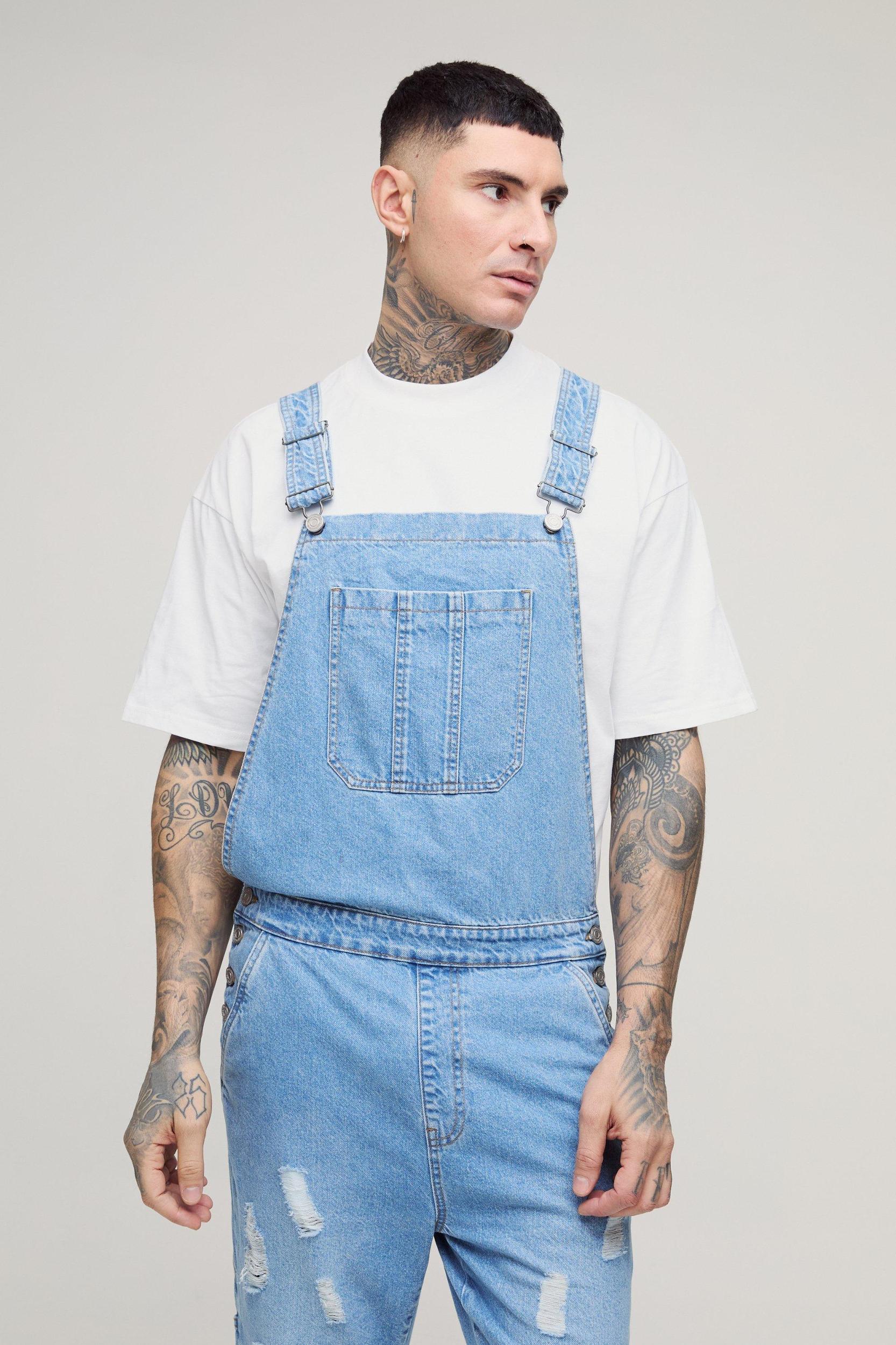 Tall Straight Leg Distressed Dungaree | boohooMAN USA Product Image