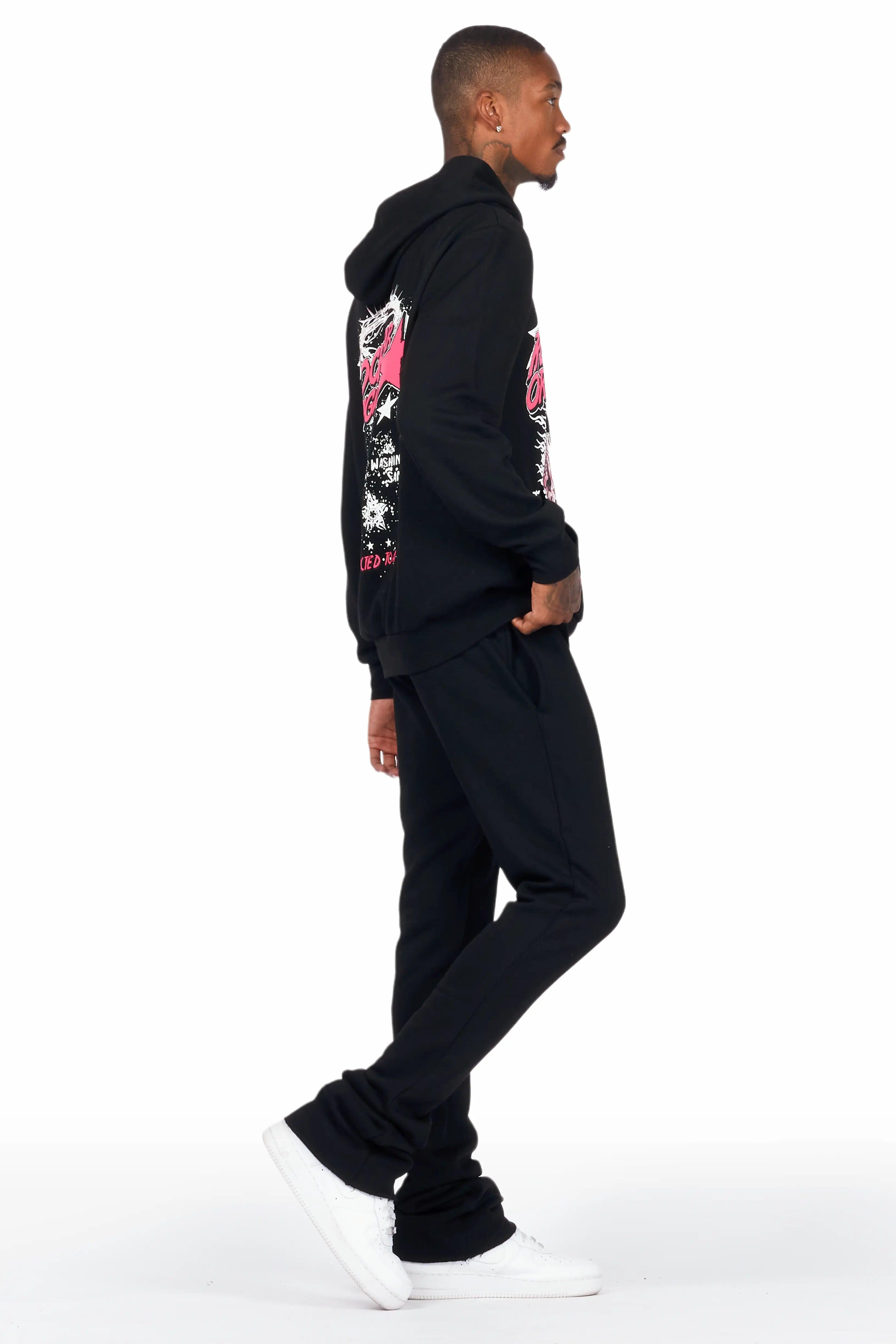 Austell Black Hoodie/Stacked Flare Pant Track Set Male Product Image