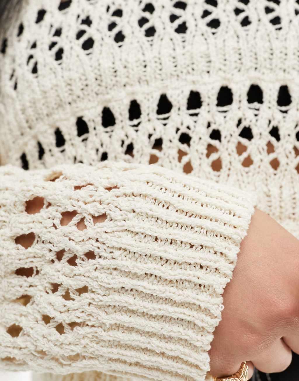 ASOS DESIGN Curve sweater with open stitch in textured yarn in cream Product Image