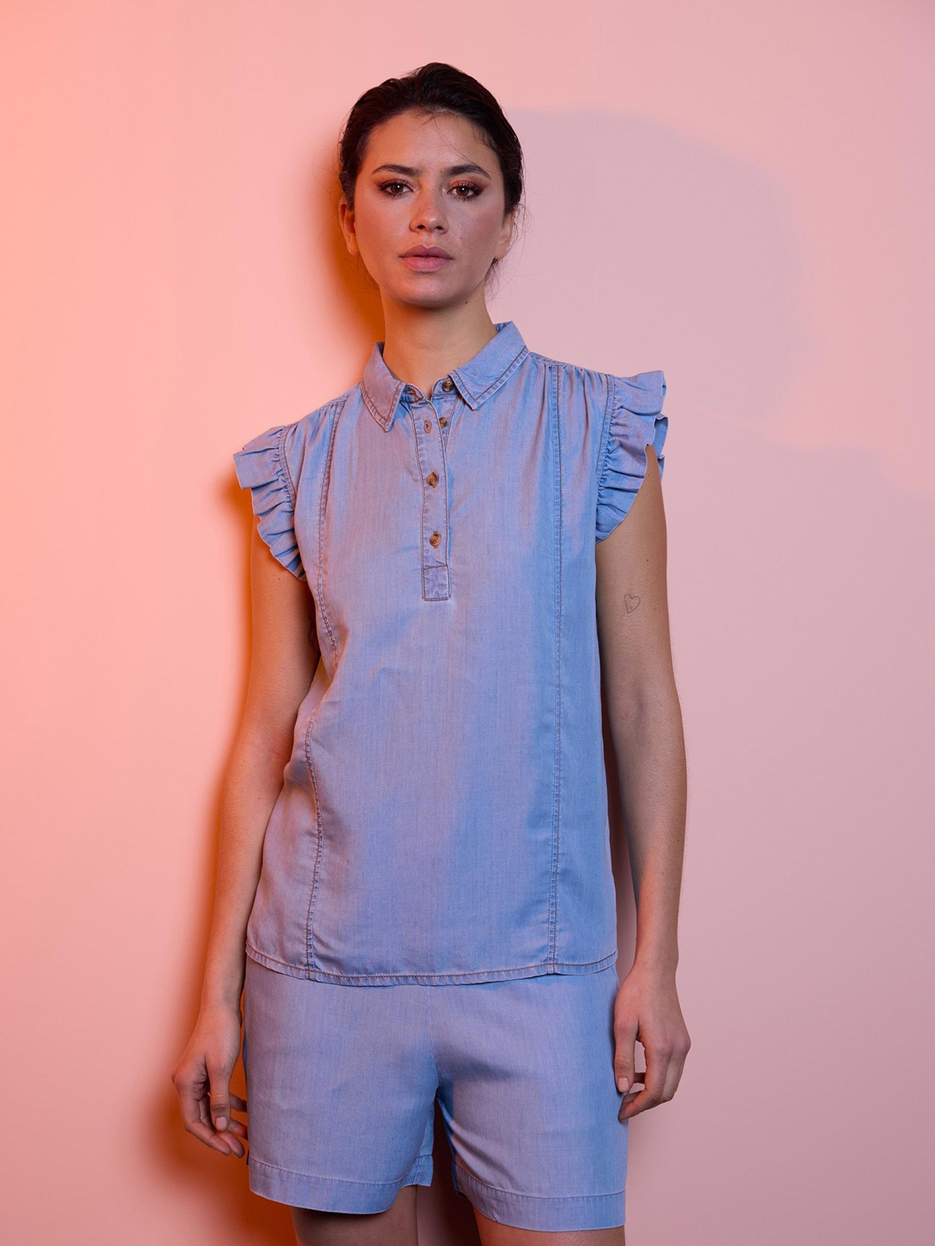 Denim Ruffle Top Product Image