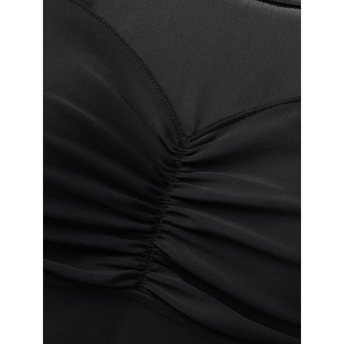 Plus Size Sheer Sweetheart Neckline Adjustable Swim Top Women's Swimwear Black Beach Gathered High stretch Skinny U-neck Curve Swim Tops BloomChic 14-16/1X Product Image