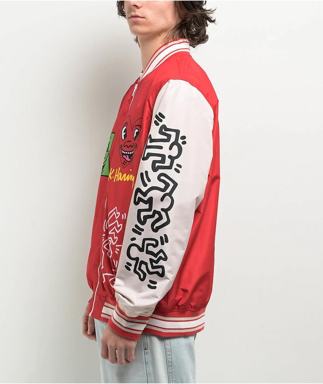 Members Only x Keith Haring Red & Cream Varsity Jacket Product Image