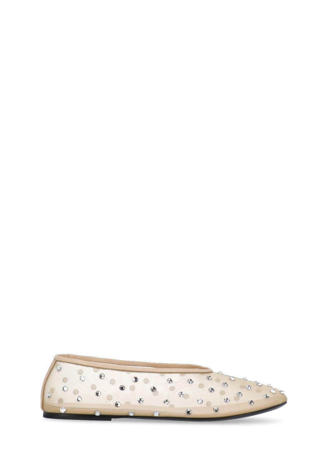 KHAITE Marcy Crystal-embellished Mesh Flats In Beige Product Image