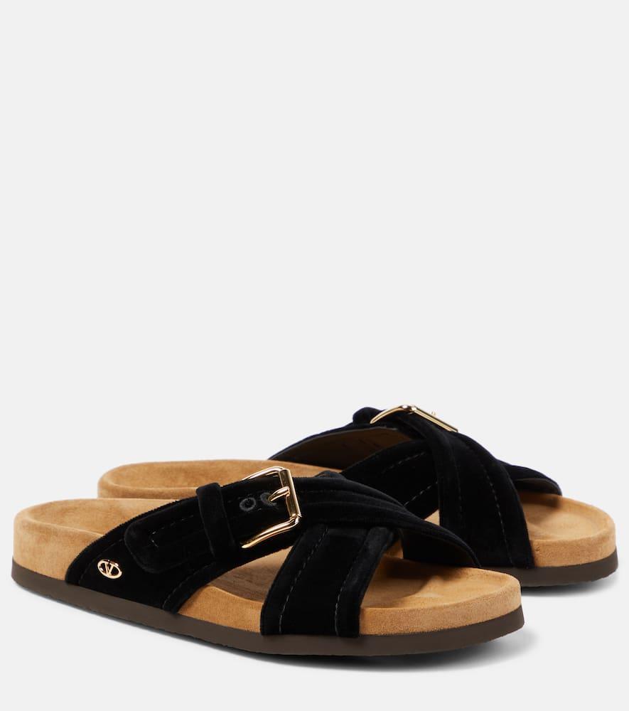 VALENTINO GARAVANI Black Fussfriend Velvet Sandals In Yvn Nero/sigaro Product Image