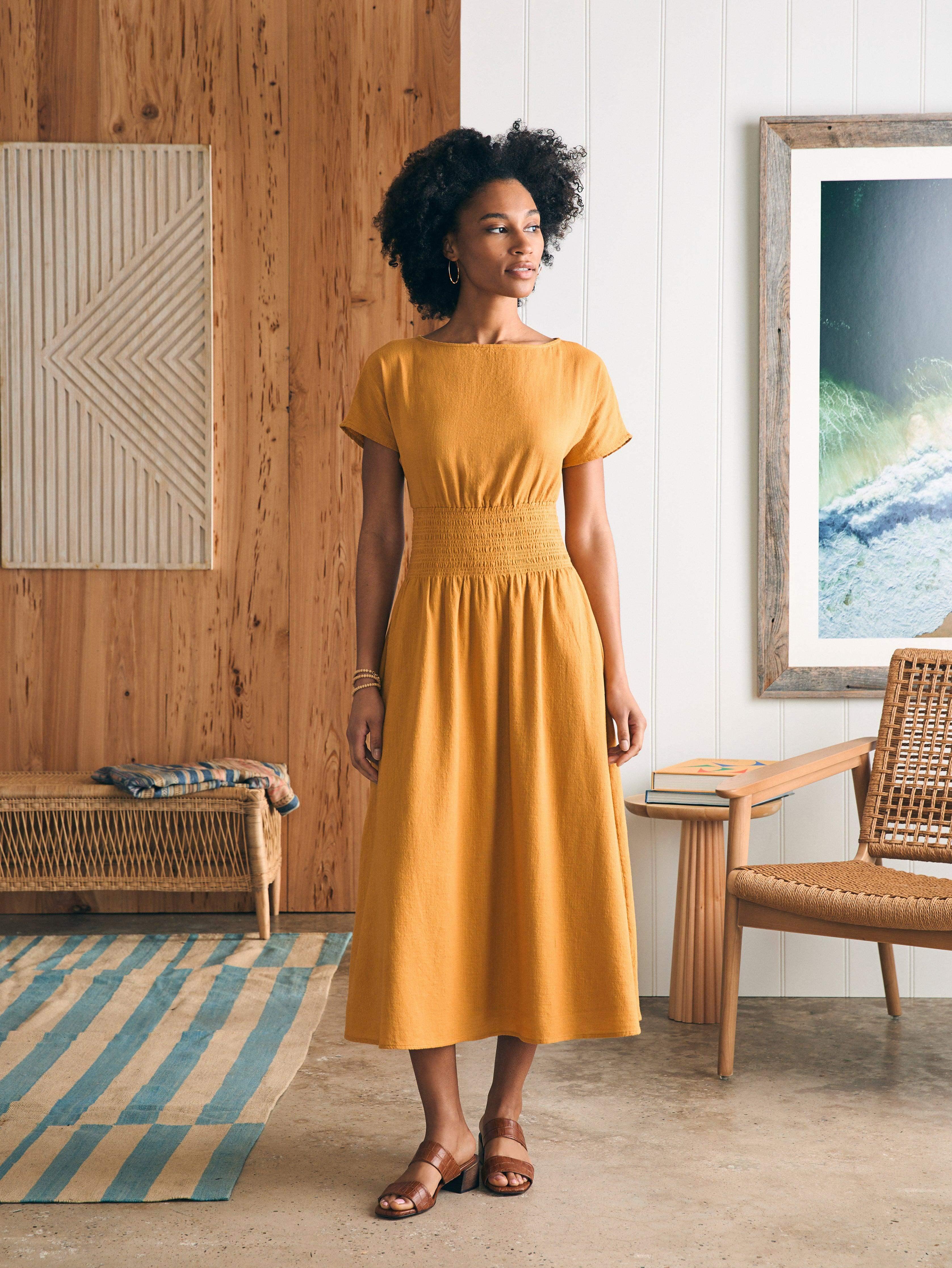 Coast To Coast Midi Dress - Honey Mustard Female Product Image