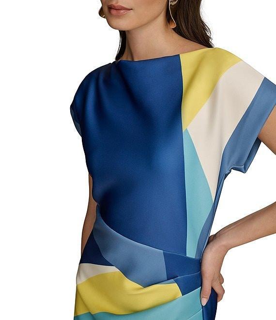 Donna Karan Short Sleeve Boat Neck Abstract Print Color Block Scuba Midi Sheath Dress Product Image