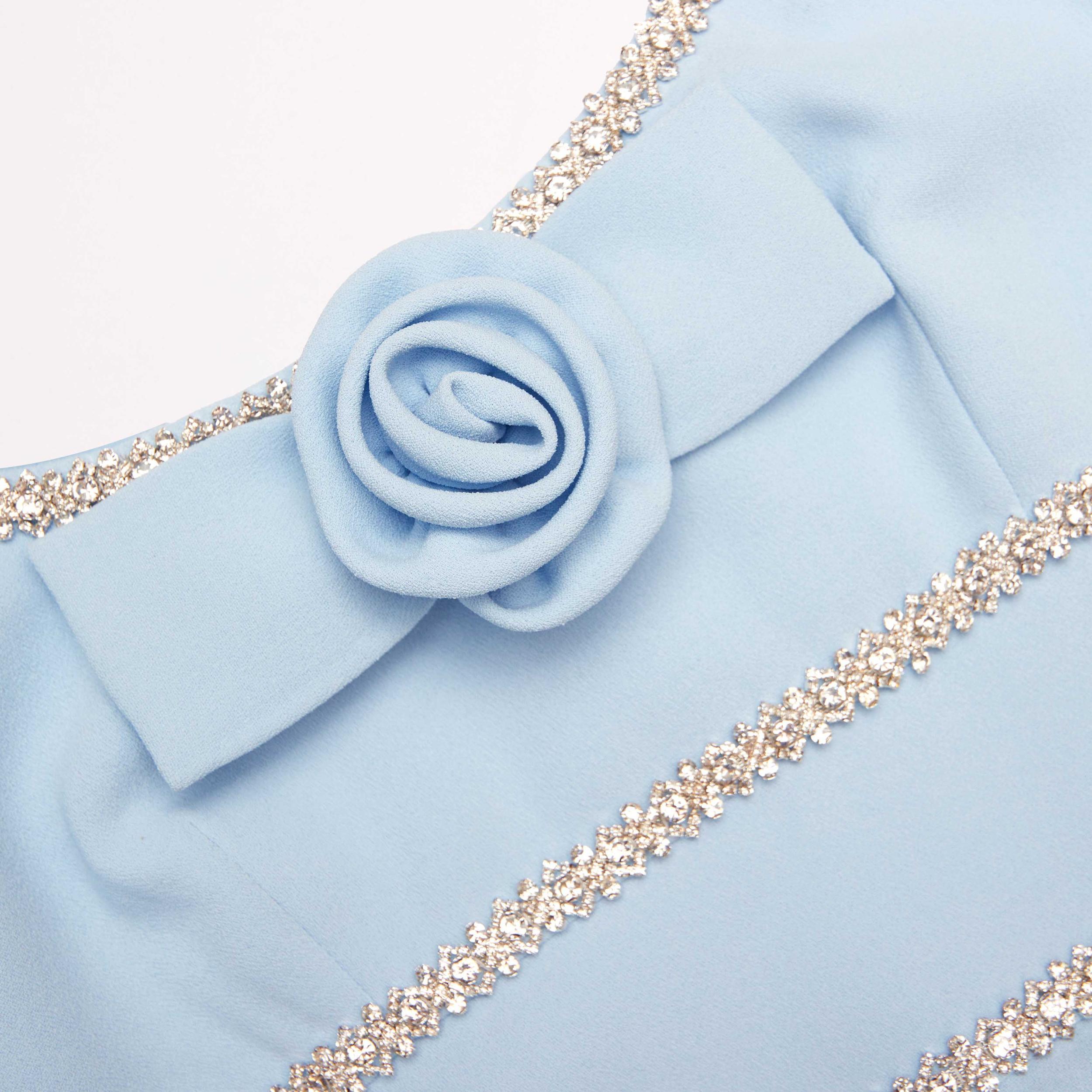 Blue Crepe Crystal Trim Maxi Dress Product Image