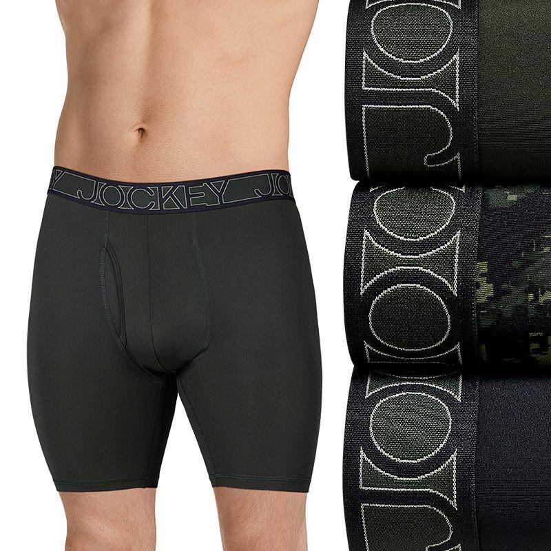 Men's Jockey 3-Pack Active Microfiber 9-in. Long Leg Boxer Briefs, Size: XL, Camo Green Black Product Image