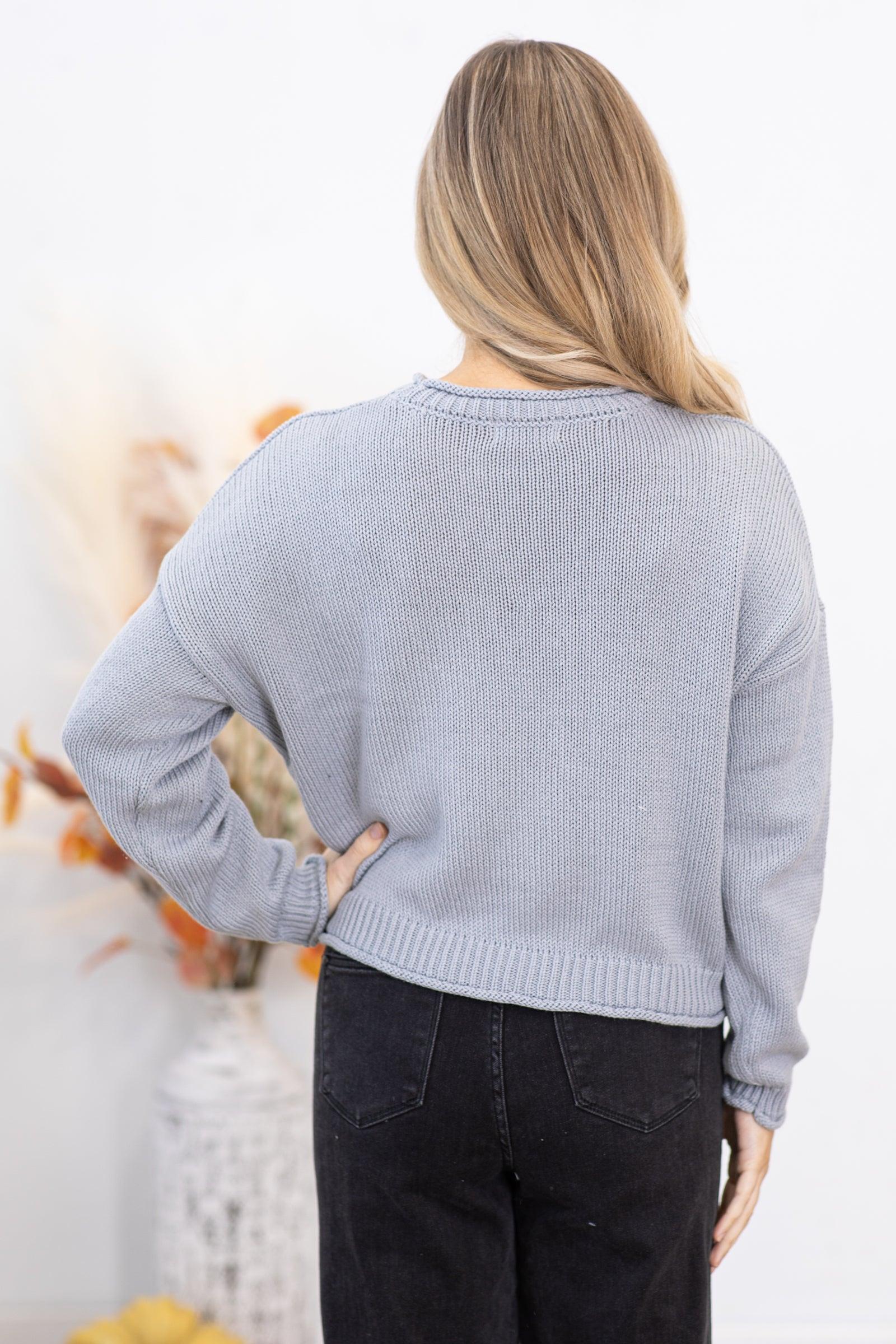 Grey Cotton Round Neck Basic Sweater Product Image