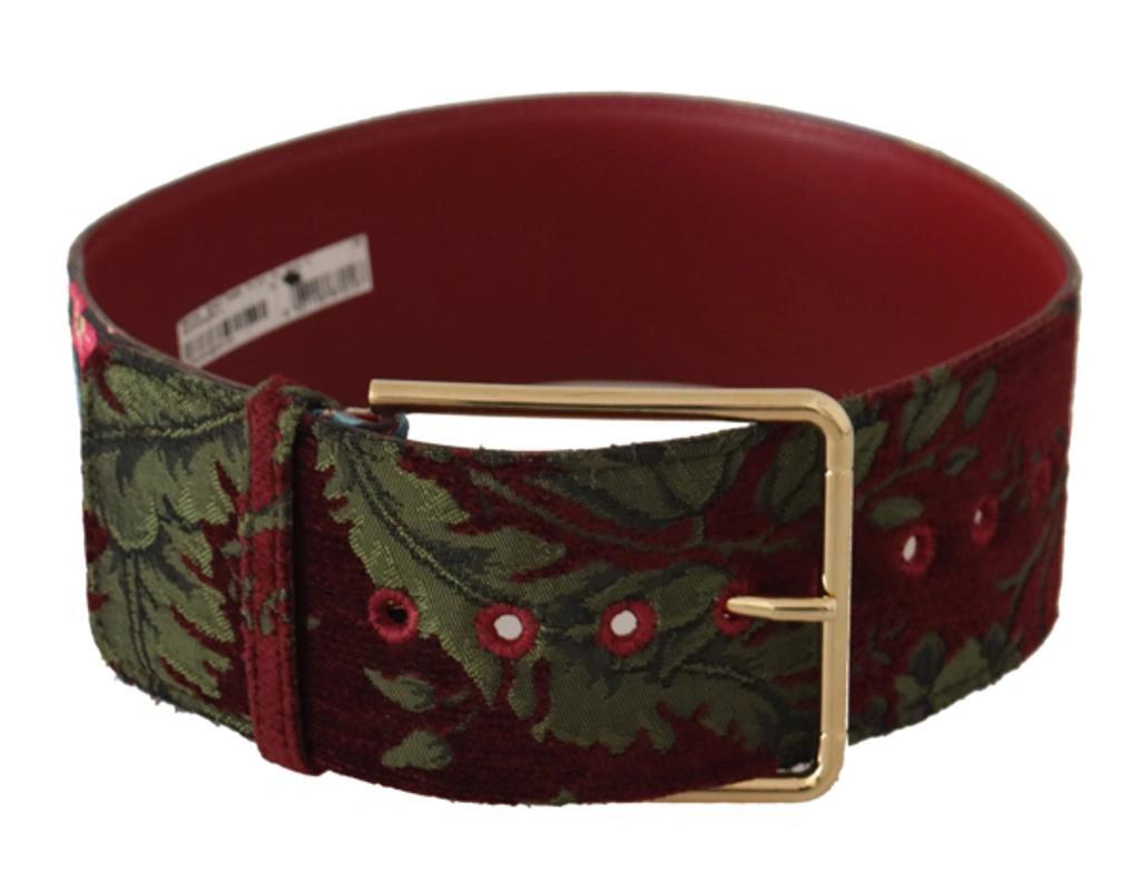 DOLCE & GABBANA Red Embroidered Leather Gold Logo Metal Buckle Belt In Multicolor Product Image