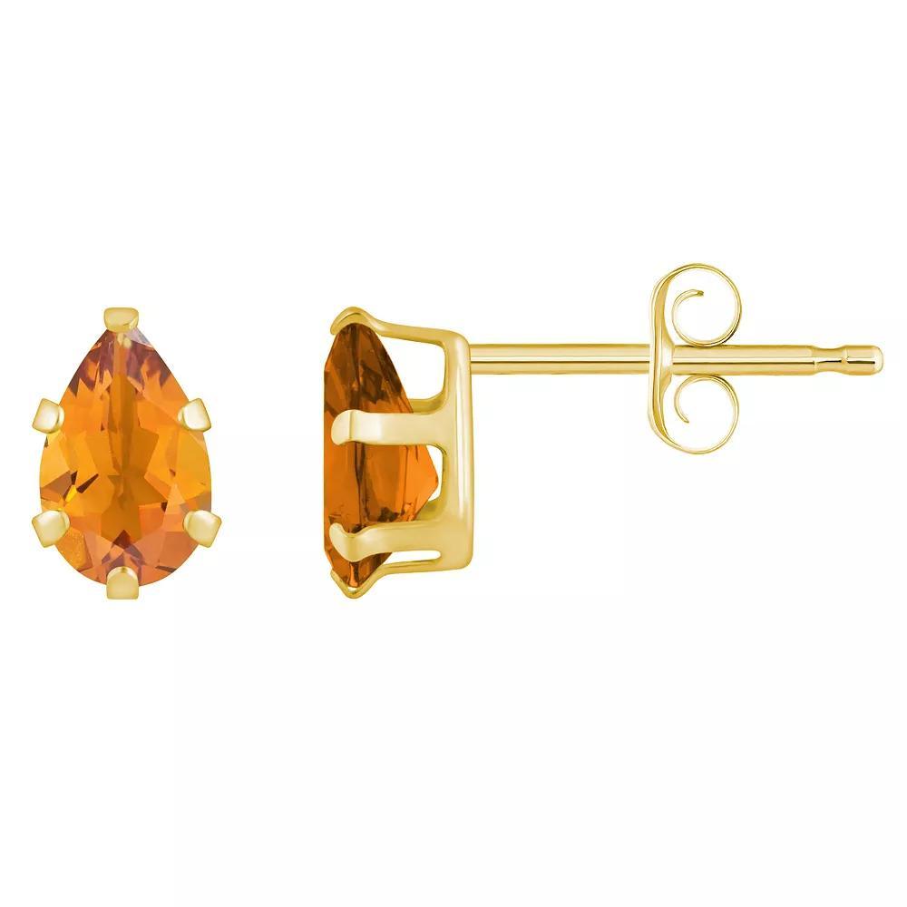 Celebration Gems 10k Gold Pear Shape Citrine Stud Earrings, Women's, White Product Image