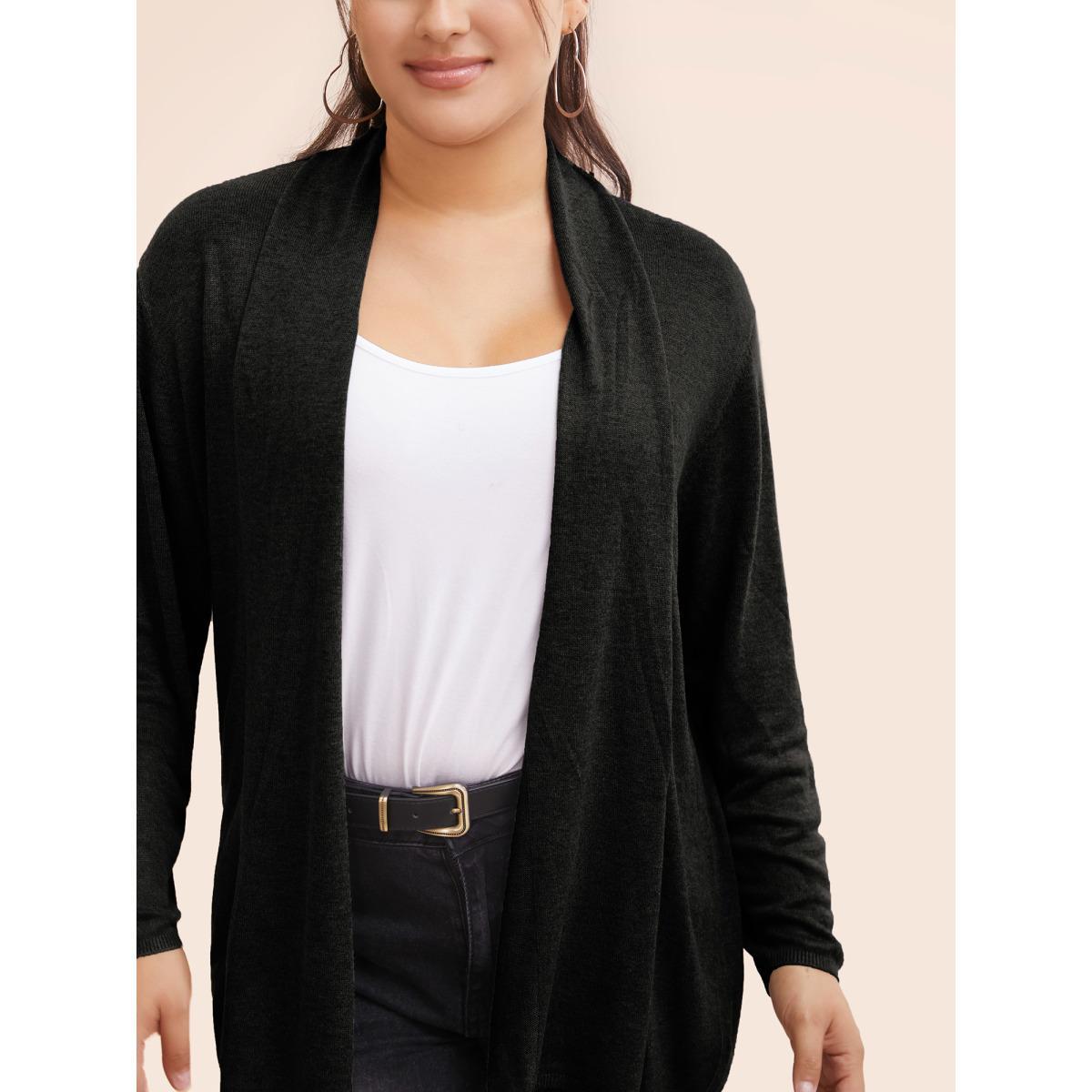 Plus Size Supersoft Essentials Plain Lapel Collar Drape Cardigan Black Women Leisure Loose Long Sleeve Casual Cardigans BloomChic 30/6X Product Image