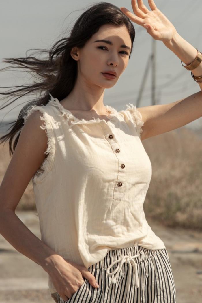 Raw Hem Sleeveless Top Product Image
